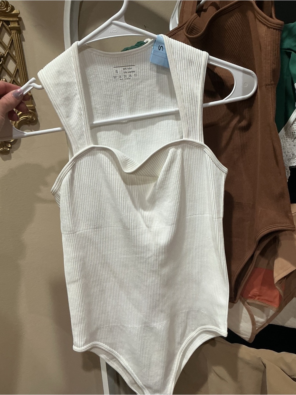 Ribbed Ivory Sweetheart Neck Bodysuit - Unbranded